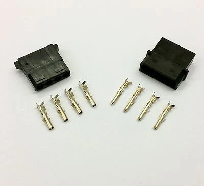 MALE & FEMALE 4 PIN MOLEX PC PSU POWER CONNECTORS - 5 OF EACH - BLACK INC PINS - Image 1 of 4