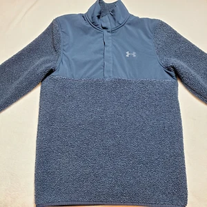 UNDER ARMOUR UA Sweaterfleece Pile Pullover YOUTH Sz S Blue Sherpa Jacket L/S - Picture 1 of 10