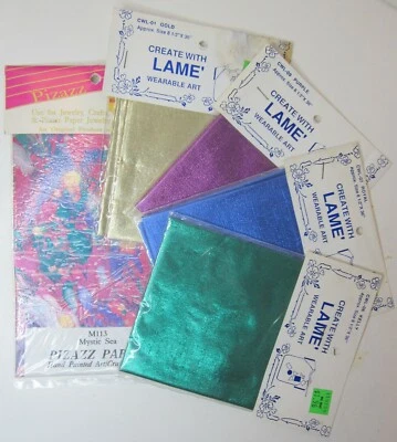 Set of 4 Lame' Material Wearable Art Pink Blue Green Gold Colored Pizazz Paper  - Image 1 of 4