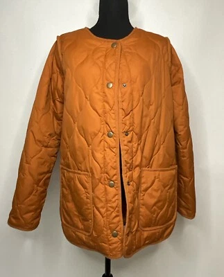 Chaqueta St Johns Bay Tawny Naranja Mostaza Acolchada Resistente a la Lluvia Botones Talla Mediana Foto 1 de 4