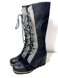 SOREL CATE THE GREAT WEDGE Alto NEGRO Impermeable CORDONES Talla 8.5 - Imagen 1 de 24
