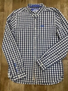 Superdry Mens Blue Checked Shirt Button Down Slim Fit Long Sleeve Large A89 - Picture 1 of 12