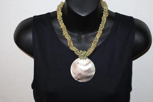 Vintage Sea Shell Snail Cluster w/ Disc Shell Pendant Beaded Necklace 17" - Picture 1 of 7