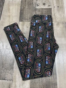 NWOT LuLaRoe TWEEN Leggings LLR Arcade Pac Man Style Pizza Cherry Bomb on Black - Picture 1 of 5