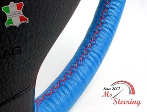 FUR GMC SUV 14-18 BLAU LEDER-LENKRADABDECKUNG, ROT 2 STIT - Picture 1 of 9