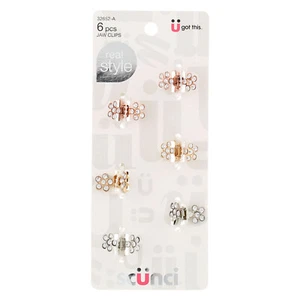 Scunci Micro Mini Metal Rhinestone Hair Jaw Clips, Assorted, 6 Count - Picture 1 of 2