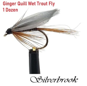 12 PACK Silverbrook Ginger Quill Wet Trout Flies Hand Tied Hayabusa Hooks Fly - Picture 1 of 1