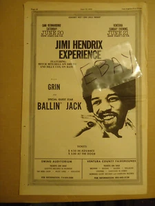 Pubblicità concerto Jimi Hendrix Experience 1970 San Bernadino & Ventura CA - Foto 1 di 1