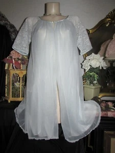 VTG 1950s VANITY FAIR Blue Chiffon Tricot Nylon Satin Sheer Peignoir Robe XS - Picture 1 of 9