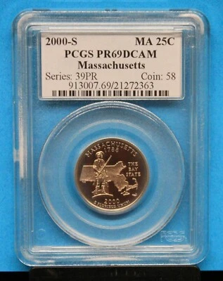2000-S PCGS MASSACHUSETTS QUARTER Graded PR69DCAM PCGS # 913007.69/21272363 - Image 1 of 4