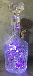 Vtg Heavy Cut Glass Clear Crystal Decanter w Stopper 10.5" T Stunning w Lights - Picture 1 of 14