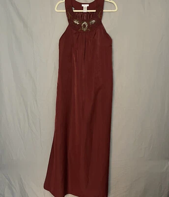 Vestido Esley Para Mujer Pequeño Rojo Joya Cuello Maxi Boho Largo Vestido Noche Fecha Noche Foto 1 de 4