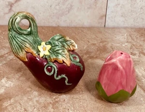Vintage FItz & Floyd Figural Rosebud & Eggplant Salt And Pepper Set NEW - Picture 1 of 10