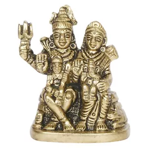 Brass Shiv Family Parivar Statue Lord Shiva Parvati Ganesh Ji Idol Vastu 2.5 In - Picture 1 of 5