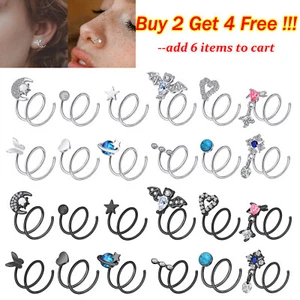 2PCS Tiny Double Hoop Nose Ring for Single Piercing Spiral Cartilage Earring 20G - Picture 1 of 26