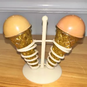 Set cono gelato vintage 1974 sale e pepe con supporto colore ambra - Foto 1 di 7