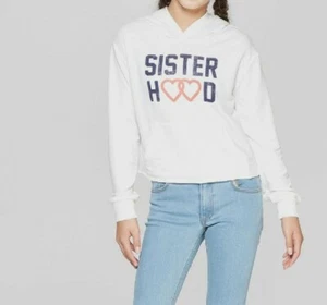art class "Sister Hood" Graphic Girl Long Sleeve White Cropped Hoodie M(7/8) - Picture 1 of 12