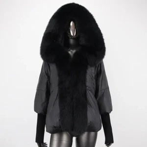 Winter Short Style Hooded Oversized Puffer Down Jacket With Real Fox Fur - Picture 1 of 10