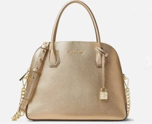 Borsa a tracolla Michael Kors Mercer in pelle oro metallizzato a cupola - Foto 1 di 21