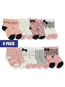 Rene Rofe Baby Girls' 8-Pack Cozy Kitten Socks - pink/multi, 0 - 9 months - Picture 1 of 3