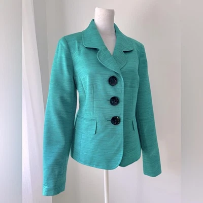Vintage Y2K Kasper Teal Single Breasted Blazer w/ Oversized Black Buttons - Image 1 of 4