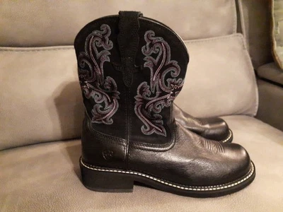 Botas de bebé Ariat Fat cuero negro/púrpura/turquesa #10004729 para mujer talla 12B Foto 1 de 4