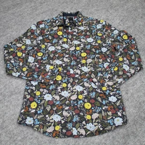 H&M Shirt Mens Medium Black Floral Print Slim Fit Button Up Long Sleeve Casual - Picture 1 of 13