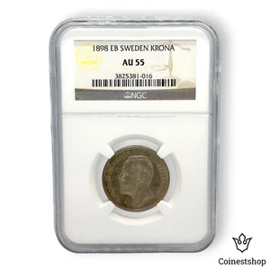 1898 Sweden NGC AU 55 Silver Krona King Oscar II - Picture 1 of 8