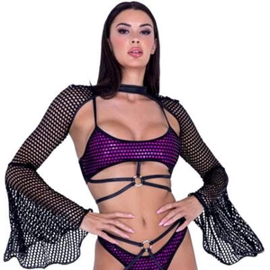 Top corto acampanado mangas campana largas Fishnet Rave Dance Festival 6494 - Imagen 1 de 5