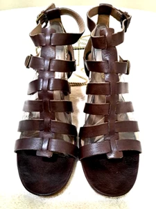Ecco Women Size 40/US 9-9.5 Brown Strappy Leather Open Toe Wedge Sandals Shoes - Picture 1 of 10