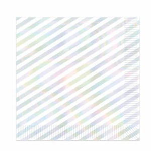 IRIDESCENT SILVER STRIPE 33CM PAPER NAPKINS ICE/FROZEN THEME PARTY TABLEWARE - Picture 1 of 1