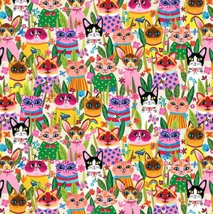 Feline Drive Fabric PUDDY CATS Funny Felines Cream - Fat Quarter (18"x22") FQ - Picture 1 of 8