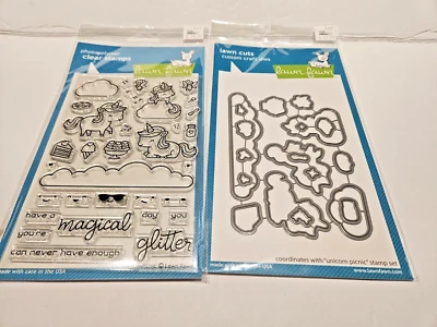 Conjunto de selos transparentes de piquenique unicórnio fawn gramado com matrizes de coordenação novo no pacote - Imagem 1 de 4