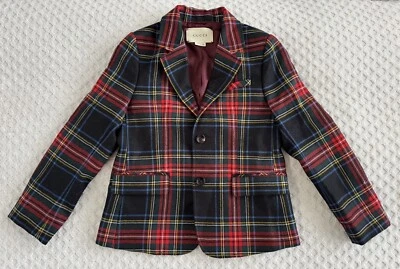 GUCCI Kids Elementary Tartan Blazer Jacket Size 6 Red Black Green Yellow Plaid - Image 1 of 4