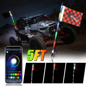 AUXBEAM 5ft RGB LED Spiral Antenna Whip Light Flag bluetooth Control ATV UTV RZR - Picture 1 of 12