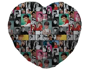 Colour Audrey Hepburn Fan Montage Design Heart Shaped Cushion Valentines Day - Picture 1 of 2