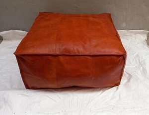 New Top Quality Moroccan Footstool Leather Pouf Boho Brown Genuine Pouffe - Picture 1 of 9
