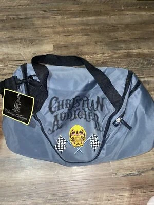 CHRISTIAN AUDIGIER / Ed Hardy Gray Duffle Bag Skull Racing Checkered Flag - Image 1 of 4
