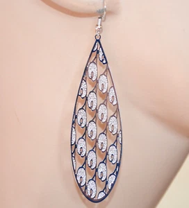 Orecchini donna argento pendenti lunghi ovali filigrana traforata satinata UAX66 - Foto 1 di 1