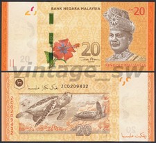 2011 MALAYSIA 20 RINGGIT P-54* UNC > HAWKSBILL TURTLES ZC REPLACEMENT