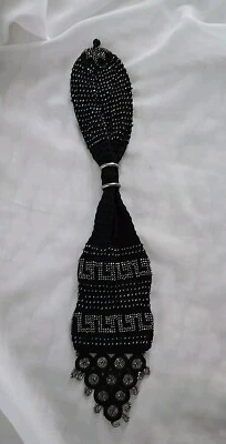 Викторианский Misers сумочки черный стальной вырез бисер сумка шнурок - Изображение 1 из 4