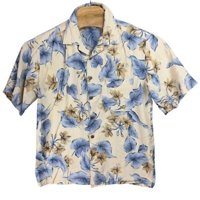 Boca Classics Island Wear Hawaiian Floral Shirt L 100% Silk Beige Blue Button-Up - Image 1 of 4