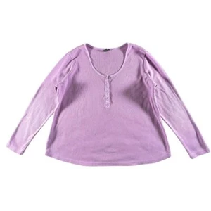 Eddie Bauer Shirt Womens 2XL Purple Waffle Knit Weave Snap Top Scoop Neck Comfy - Picture 1 of 11
