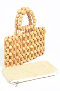 Wooden Beads Top Handle Small Clutch - Picture 1 of 5