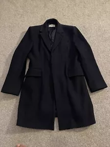 Reiss Jacket Mens Large Wool Blend Overcoat Navy Blue Gable Topcoat Coat - Picture 1 of 14