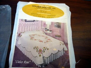 Progress Article Applique Quilt 1518 Calico Rose Twin Started 1970s Blanket - Picture 1 of 6