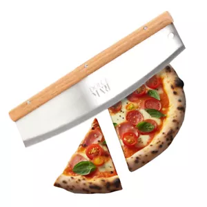 Dolce Mare Edelstahl Pizzaschneider Pizzamesser Cutter mit Griff aus Eiche 35 cm - Bild 1 von 3