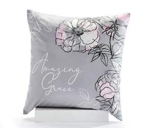 Rose Pillow Cover with Sentiment Fits 18" x 18" Zipper Closure Gray Flower - Picture 1 of 2