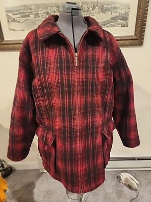 BOM Casaco Xadrez Woolrich Rubi Feminino 2XL Vermelho Preto Mistura de Lã Acolchoado Zíper Jaqueta - Imagem 1 de 4