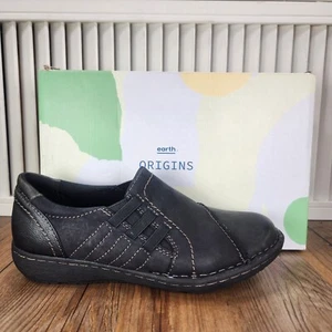 Earth Orgins Tamara Teri Womens Sz 6 M Black Leather Slip On Flat Loafers Shoes - Picture 1 of 11